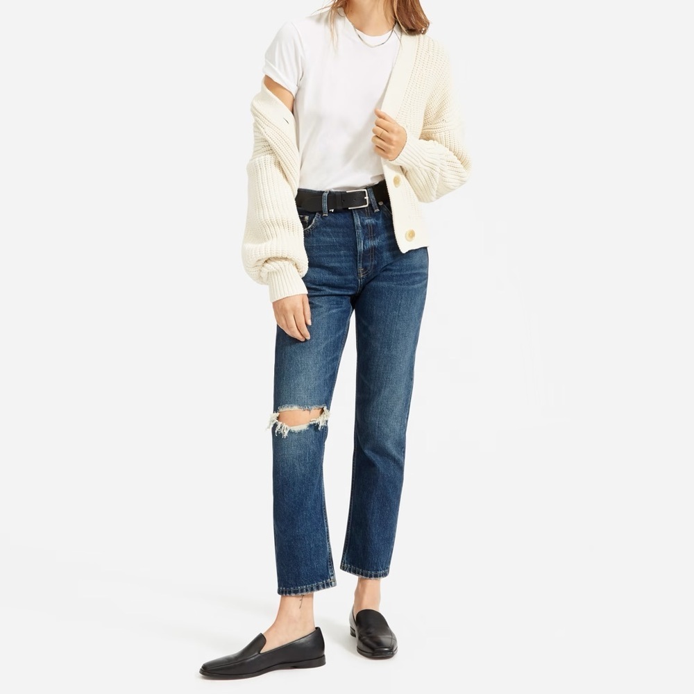 Everlane the cheeky jean dark wash denim distressed size 24 crop